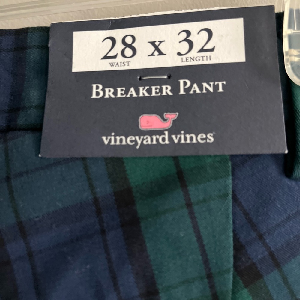 NWT Men’s 28x32 Vineyard Vines Breaker Pants - Green, Blue & Black Tartan Plaid